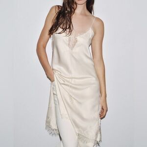 Zara Woman Collection Lace Slip Dress in Beige